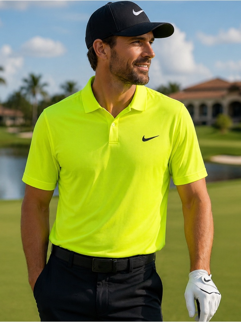 Nike Golf Tour Performance Dri-FIT Polo XL Fluorescent Yellow Athletic Shirt EUC